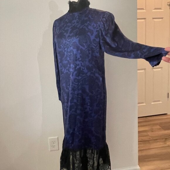 HANAE MORI DRESS SILK VTG 80’s Sz 6 PURPLE BLACK WHIMSIGOTH SOPHISTICATED - Picture 10 of 16